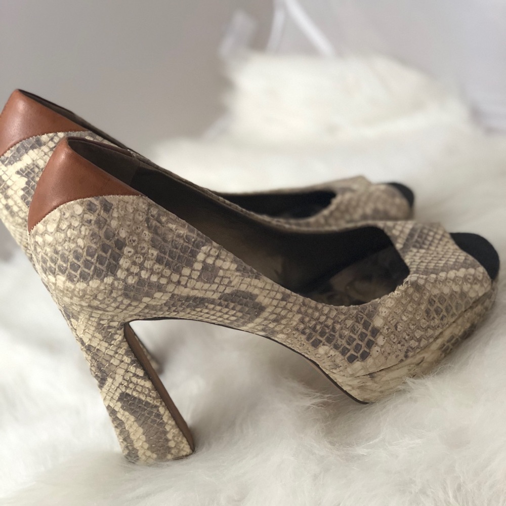 “Snakeskin” Print Leather Chunky High Heels